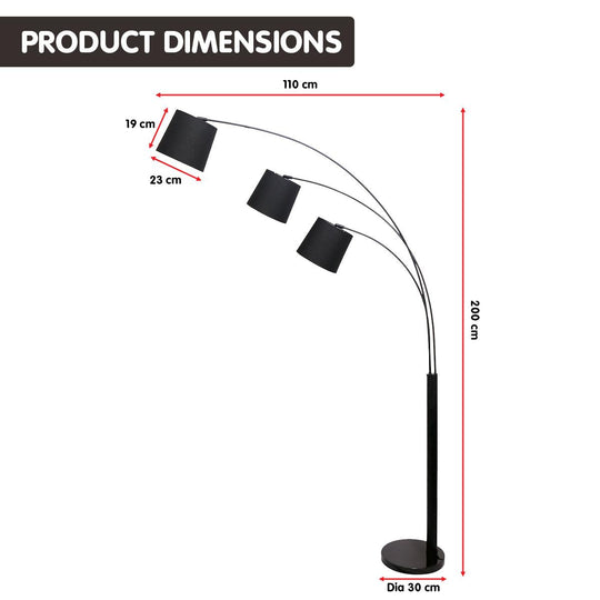 Buy Sarantino 3-Light Arc Floor Lamp Adjustable Black 3 Shades discounted | Products On Sale Australia