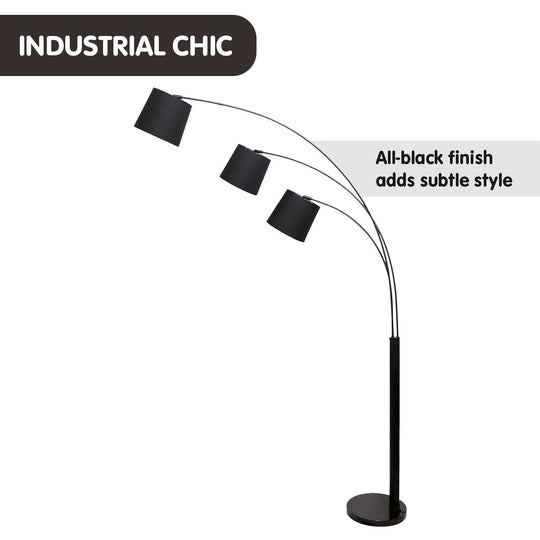 Buy Sarantino 3-Light Arc Floor Lamp Adjustable Black 3 Shades discounted | Products On Sale Australia