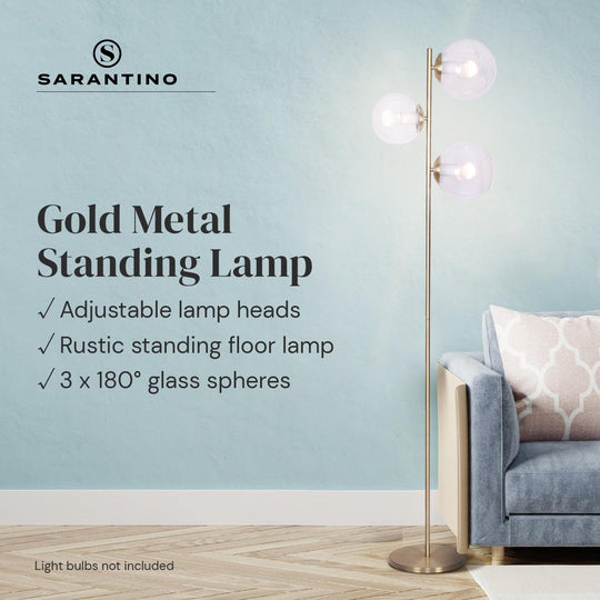 Buy Sarantino 3-Light Gold Metal Floor Lamp with Glass Shades discounted | Products On Sale Australia