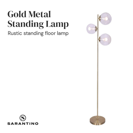 Buy Sarantino 3-Light Gold Metal Floor Lamp with Glass Shades discounted | Products On Sale Australia