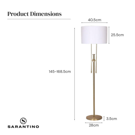 Buy Sarantino Brushed Gold Height-Adjustable Metal Floor Lamp discounted | Products On Sale Australia