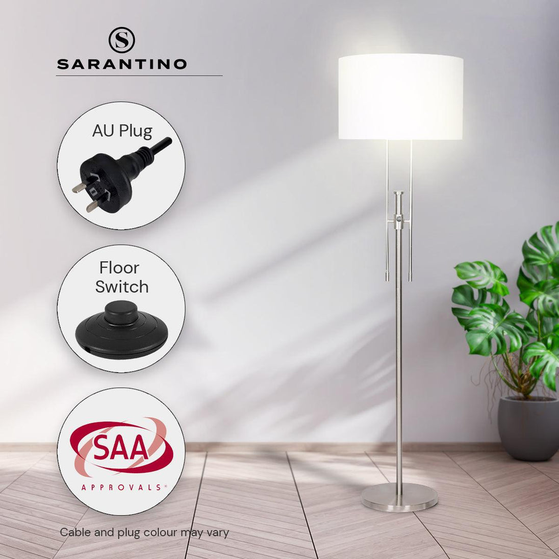 Buy Sarantino Brushed Nickel Height-Adjustable Metal Floor Lamp discounted | Products On Sale Australia