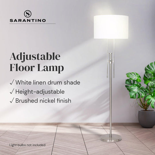 Buy Sarantino Brushed Nickel Height-Adjustable Metal Floor Lamp discounted | Products On Sale Australia