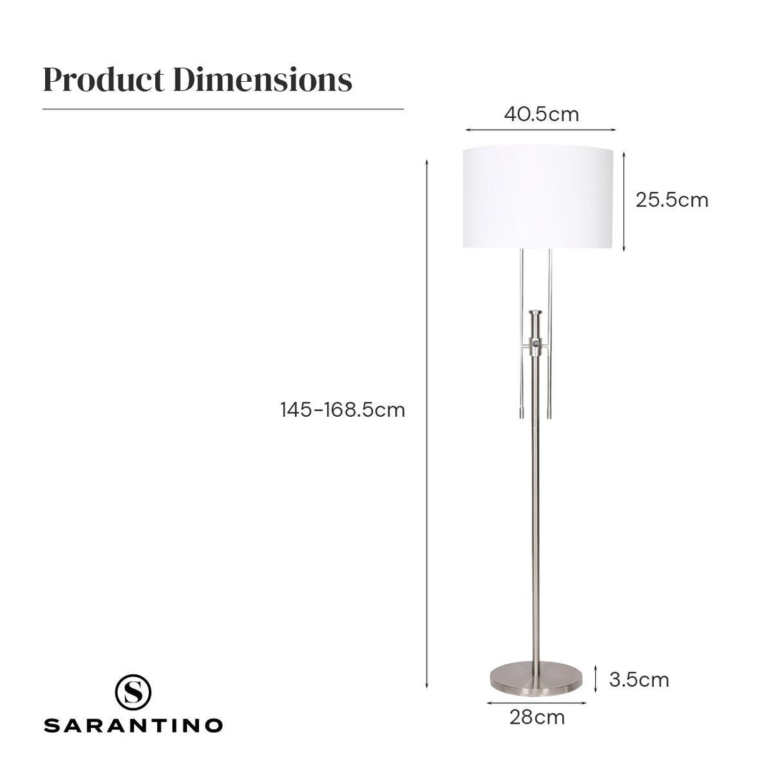 Buy Sarantino Brushed Nickel Height-Adjustable Metal Floor Lamp discounted | Products On Sale Australia