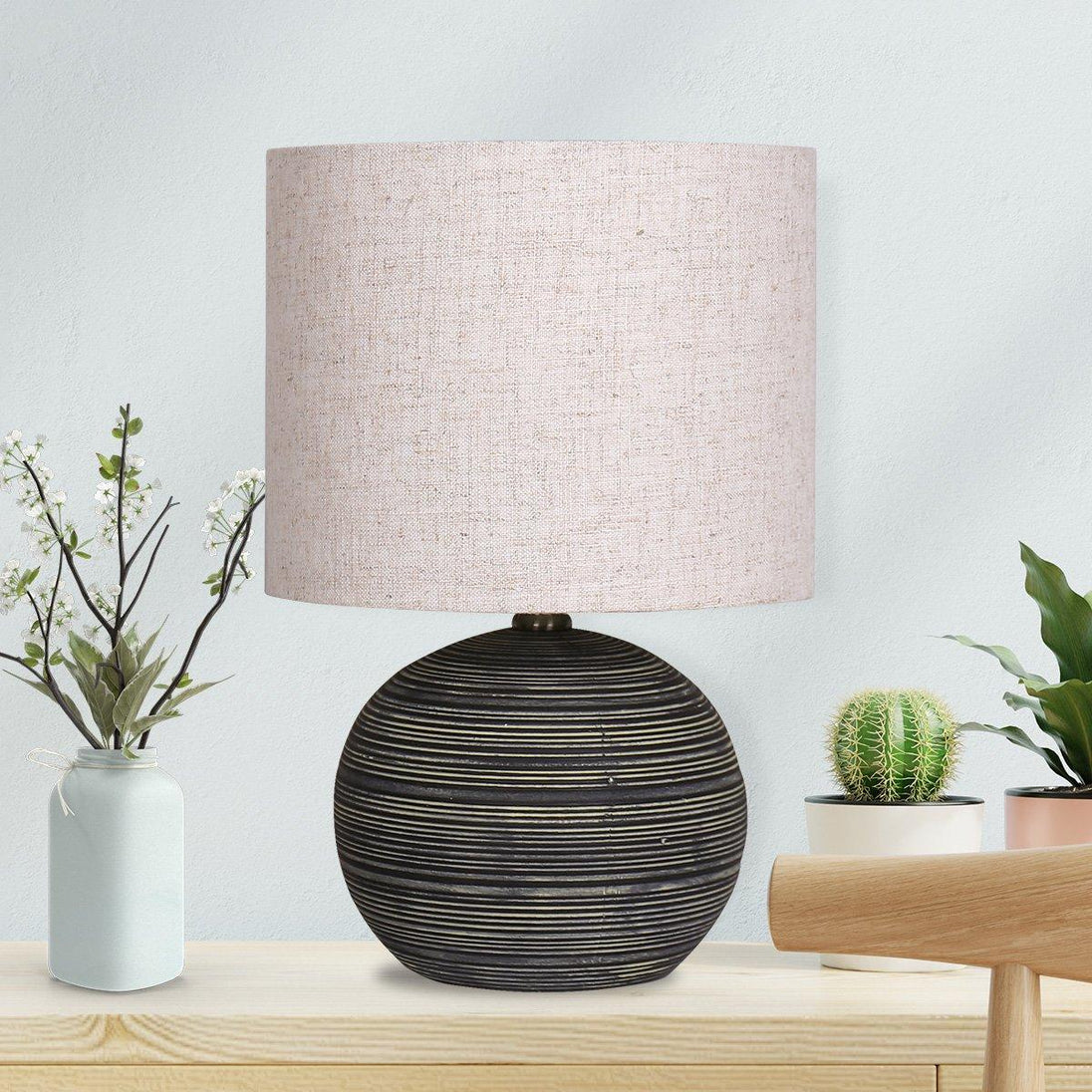 Buy Sarantino Ceramic Table Lamp With Striped Pattern In Antique Black discounted | Products On Sale Australia