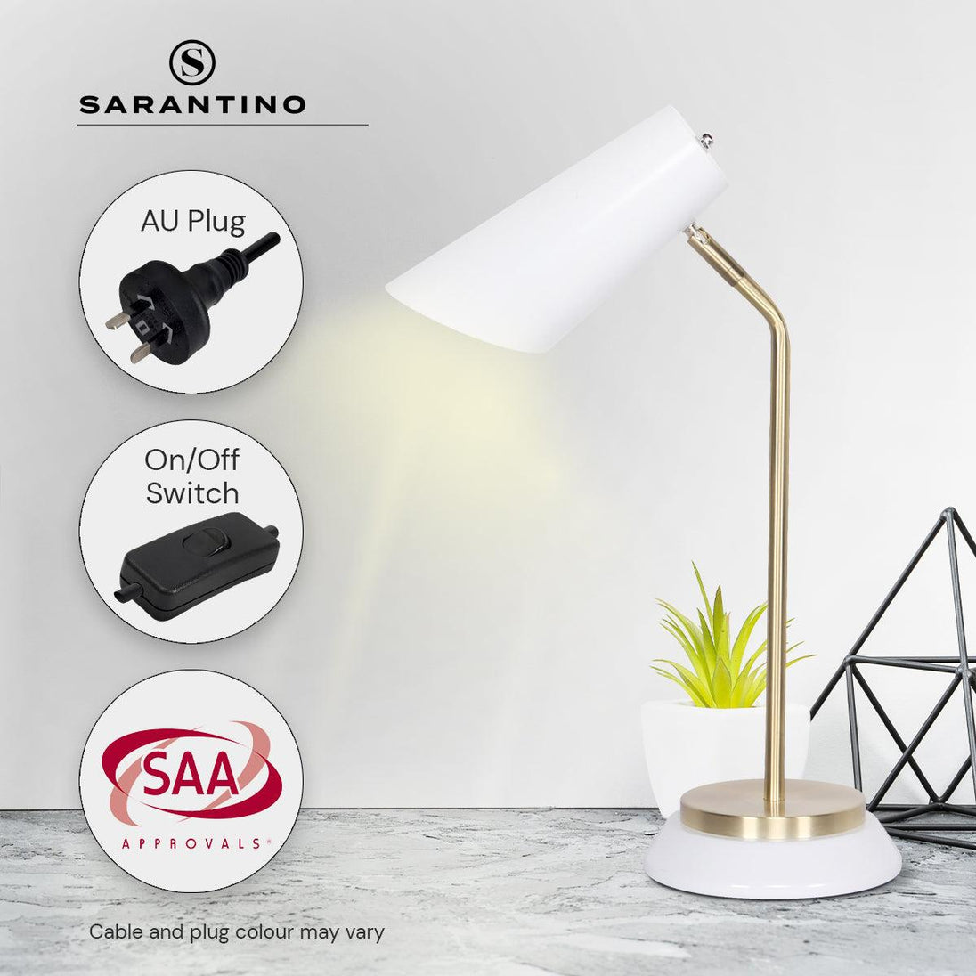 Buy Sarantino Electric Reading Light Table Lamp Brass Finish - White discounted | Products On Sale Australia