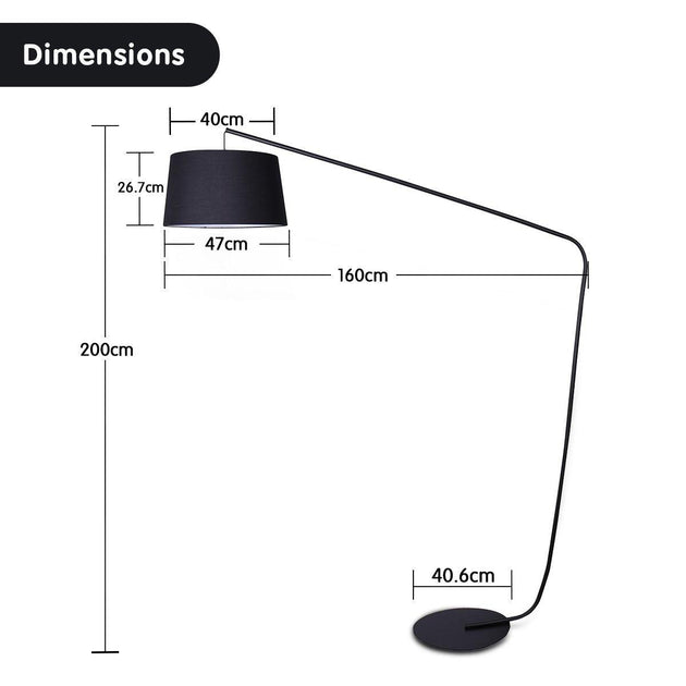 Buy Sarantino Metal Arc Floor Lamp in Black Finish with Linen Taper Shade discounted | Products On Sale Australia