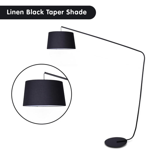 Buy Sarantino Metal Arc Floor Lamp in Black Finish with Linen Taper Shade discounted | Products On Sale Australia