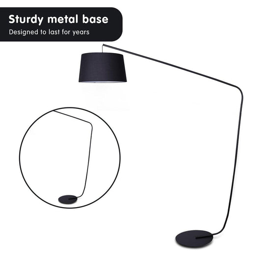 Buy Sarantino Metal Arc Floor Lamp in Black Finish with Linen Taper Shade discounted | Products On Sale Australia