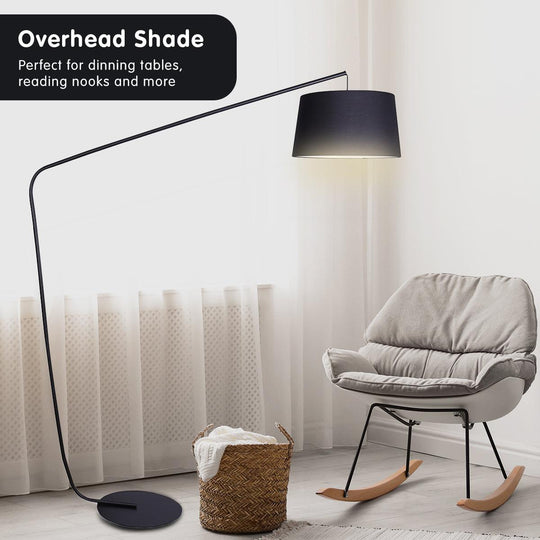 Buy Sarantino Metal Arc Floor Lamp in Black Finish with Linen Taper Shade discounted | Products On Sale Australia