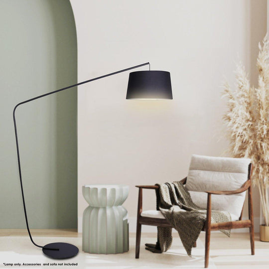 Buy Sarantino Metal Arc Floor Lamp in Black Finish with Linen Taper Shade discounted | Products On Sale Australia