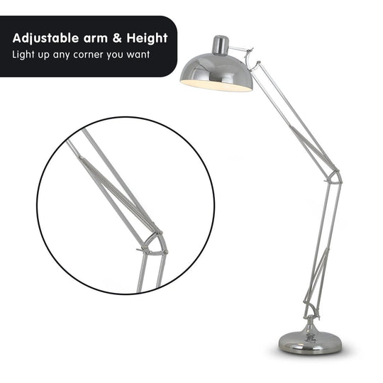 Buy Sarantino Metal Architect Floor Lamp Shade Adjustable Height - Chrome discounted | Products On Sale Australia