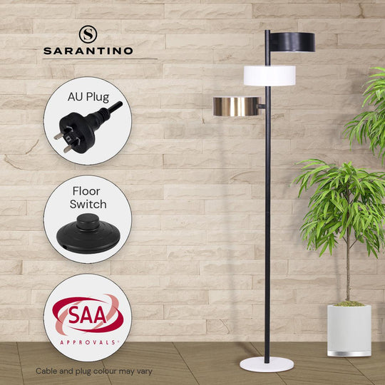 Buy Sarantino Metal Floor Lamp with 3 Swirl Shades discounted | Products On Sale Australia