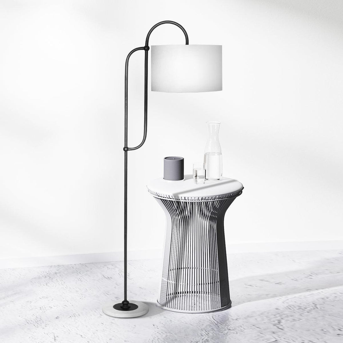 Buy Sarantino Metal Floor Lamp with Marble Base & Off-White Shade discounted | Products On Sale Australia