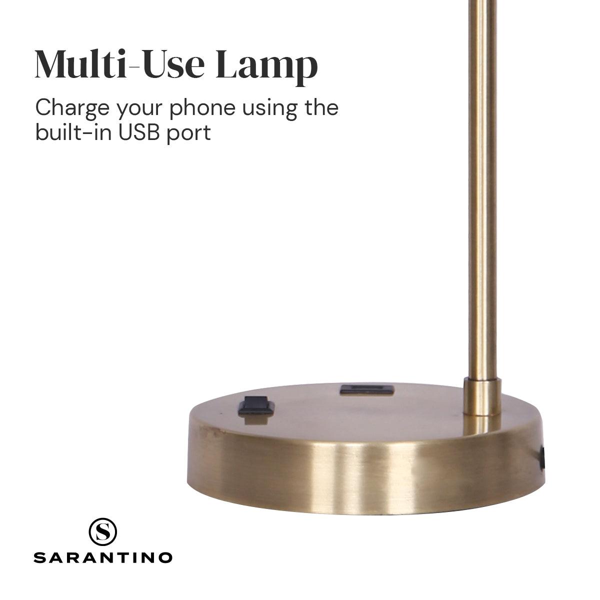 Buy Sarantino Metal Task Lamp with USB Charging Port Antique Brass Finish discounted | Products On Sale Australia