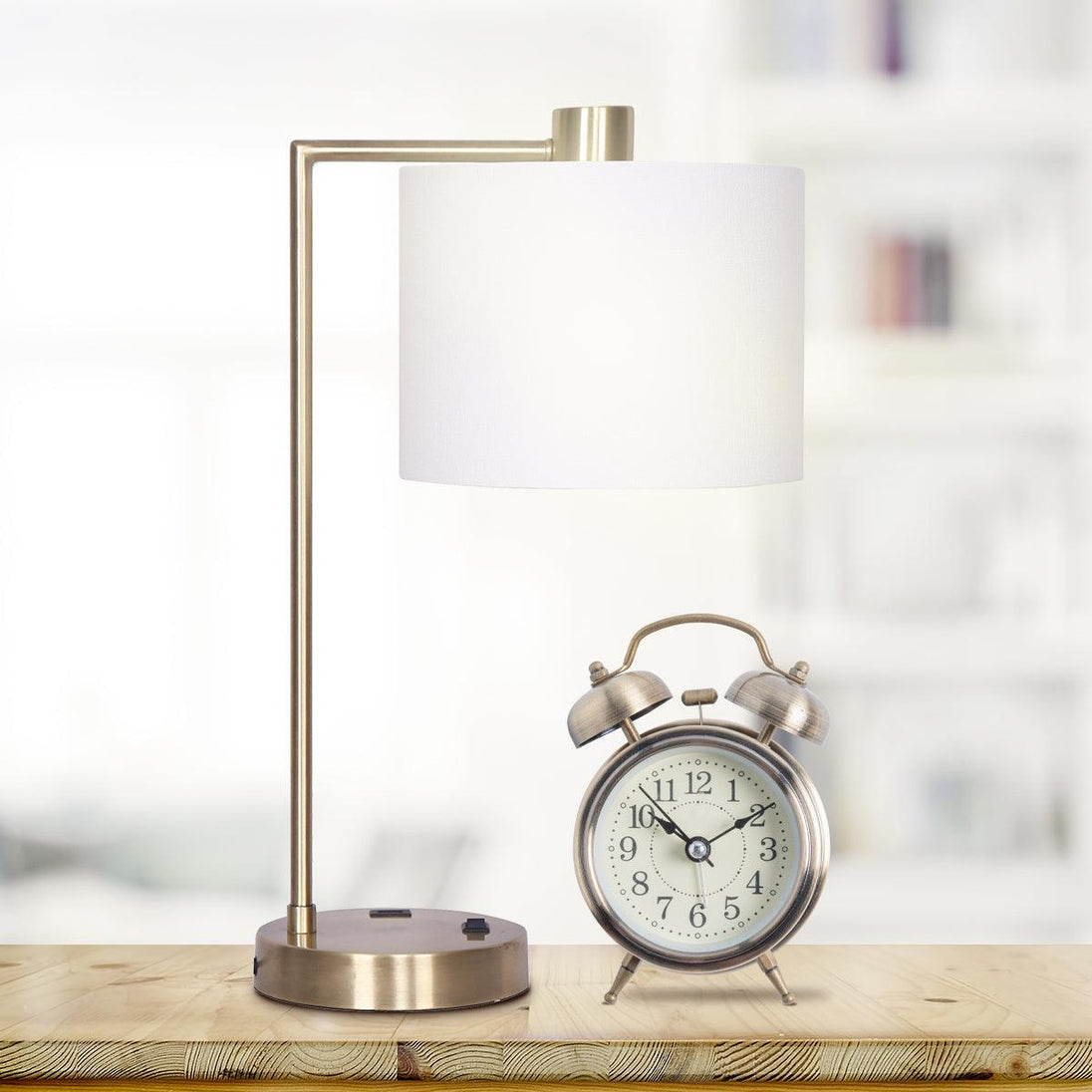 Buy Sarantino Metal Task Lamp with USB Charging Port Antique Brass Finish discounted | Products On Sale Australia