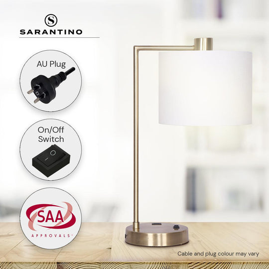 Buy Sarantino Metal Task Lamp with USB Charging Port Antique Brass Finish discounted | Products On Sale Australia