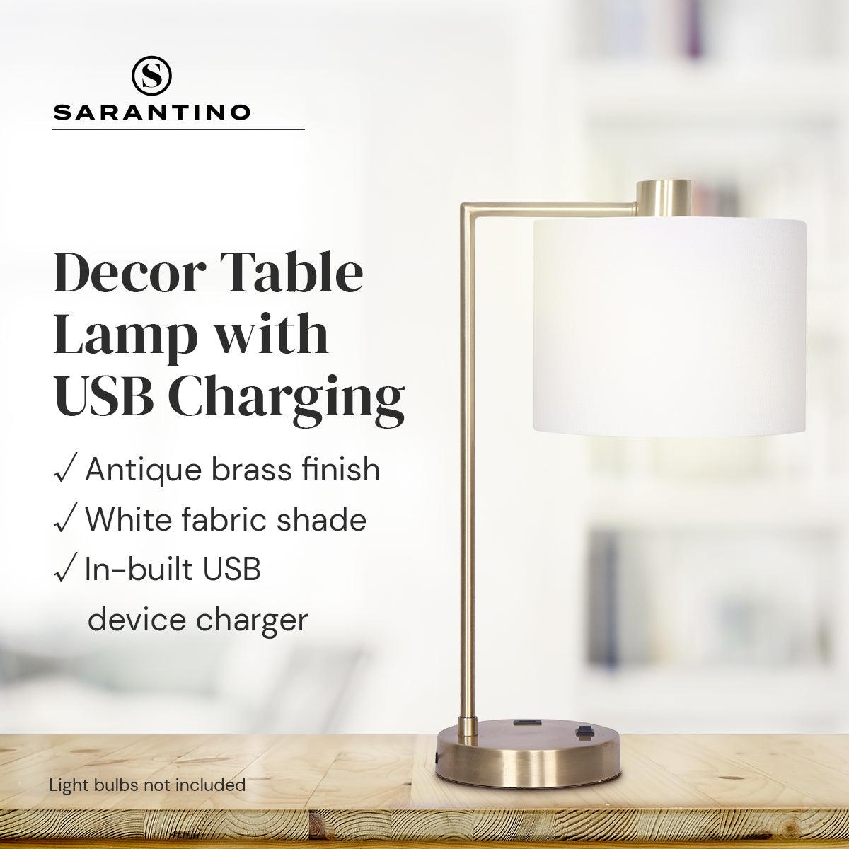 Buy Sarantino Metal Task Lamp with USB Charging Port Antique Brass Finish discounted | Products On Sale Australia