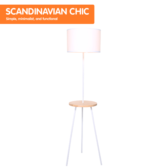 Buy Sarantino Metal Tripod Floor Lamp Shade with Wooden Table Shelf discounted | Products On Sale Australia