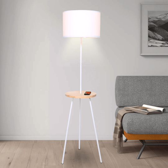 Buy Sarantino Metal Tripod Floor Lamp Shade with Wooden Table Shelf discounted | Products On Sale Australia