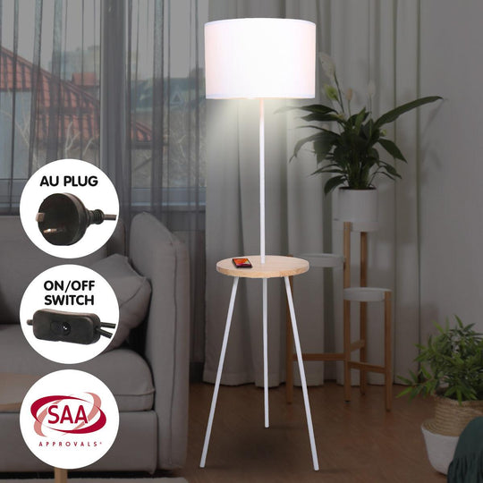 Buy Sarantino Metal Tripod Floor Lamp Shade with Wooden Table Shelf discounted | Products On Sale Australia