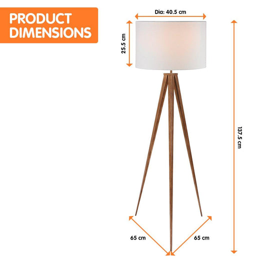 Buy Sarantino Metal Tripod Floor Spot Lamp Shade Drum in Wooden Finish discounted | Products On Sale Australia