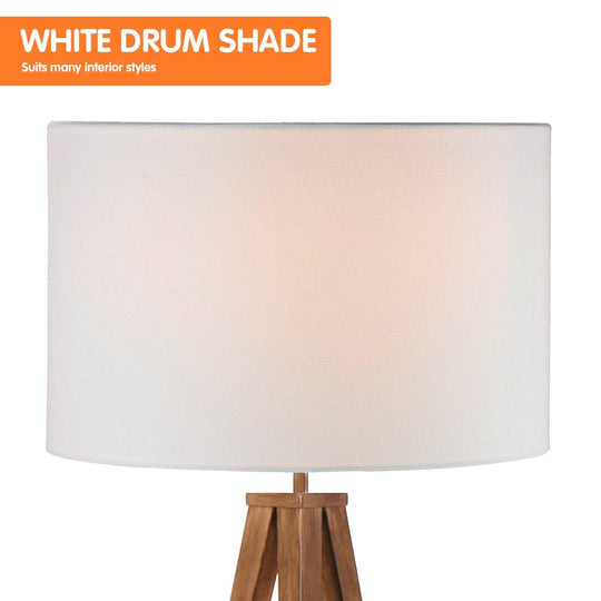 Buy Sarantino Metal Tripod Floor Spot Lamp Shade Drum in Wooden Finish discounted | Products On Sale Australia