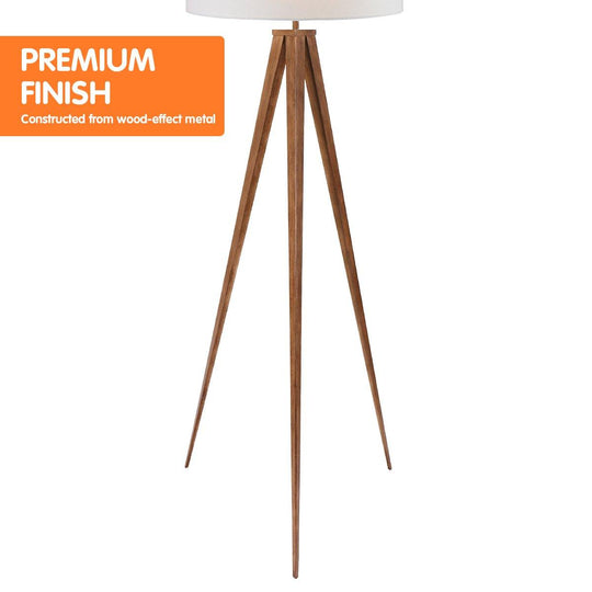 Buy Sarantino Metal Tripod Floor Spot Lamp Shade Drum in Wooden Finish discounted | Products On Sale Australia