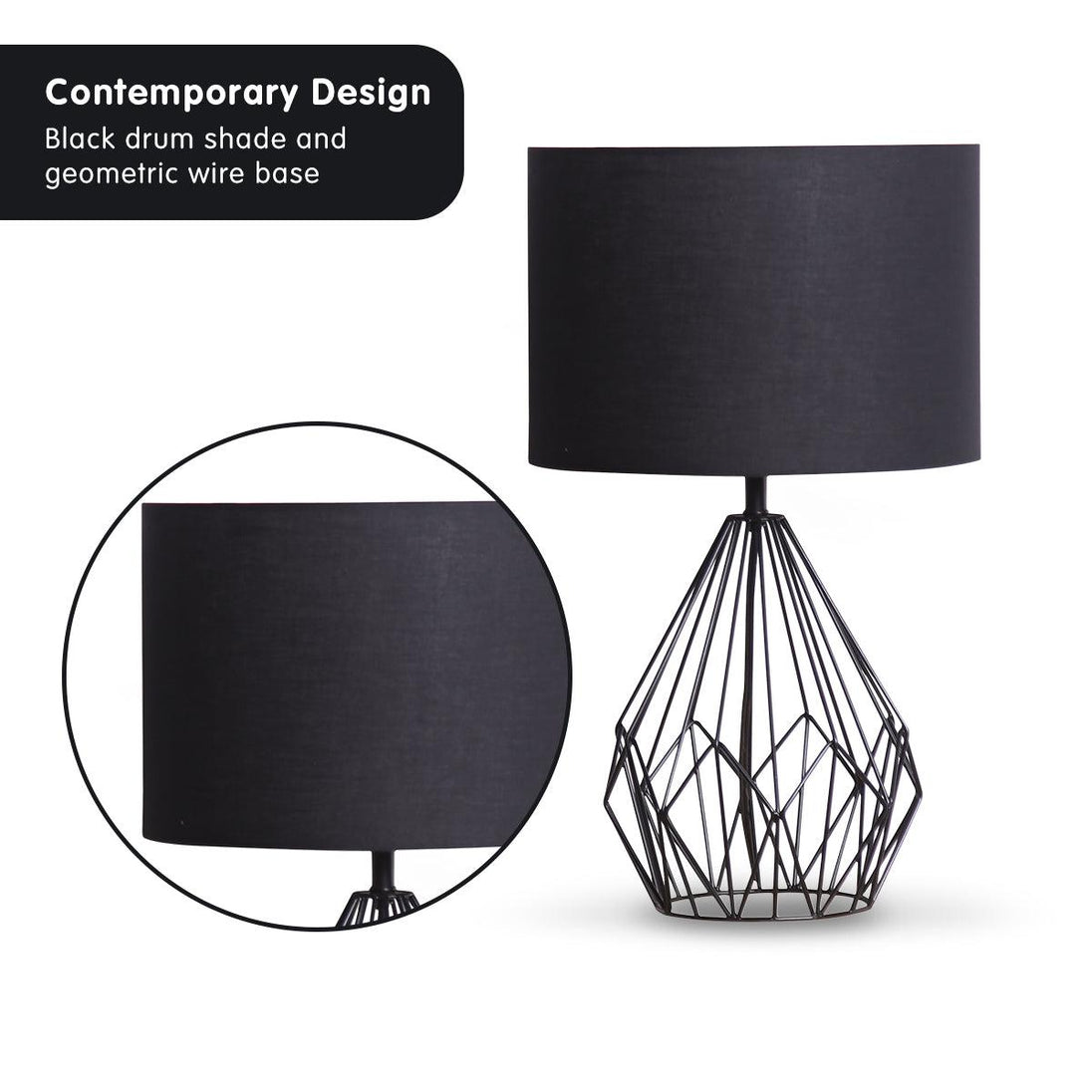 Buy Sarantino Metal Wire Table Lamp in Black Finish With Black Drum Shade discounted | Products On Sale Australia