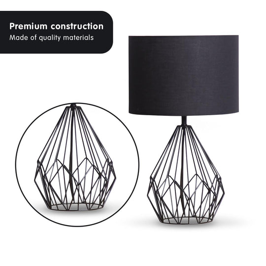 Buy Sarantino Metal Wire Table Lamp in Black Finish With Black Drum Shade discounted | Products On Sale Australia