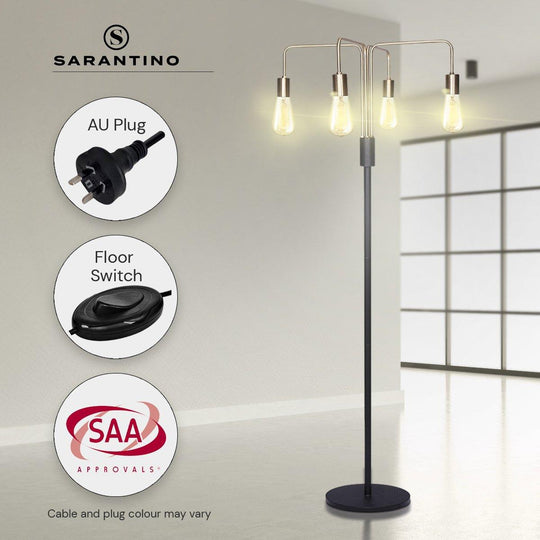 Buy Sarantino Modern Exposed Bulb 4-Arm Industrial Light Floor Lamp discounted | Products On Sale Australia