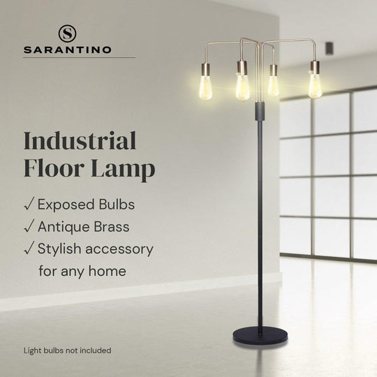 Buy Sarantino Modern Exposed Bulb 4-Arm Industrial Light Floor Lamp discounted | Products On Sale Australia