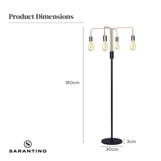 Buy Sarantino Modern Exposed Bulb 4-Arm Industrial Light Floor Lamp discounted | Products On Sale Australia