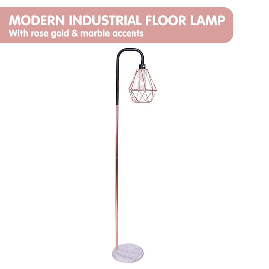 Buy Sarantino Rose Gold Floor Lamp with Geometric Shade discounted | Products On Sale Australia