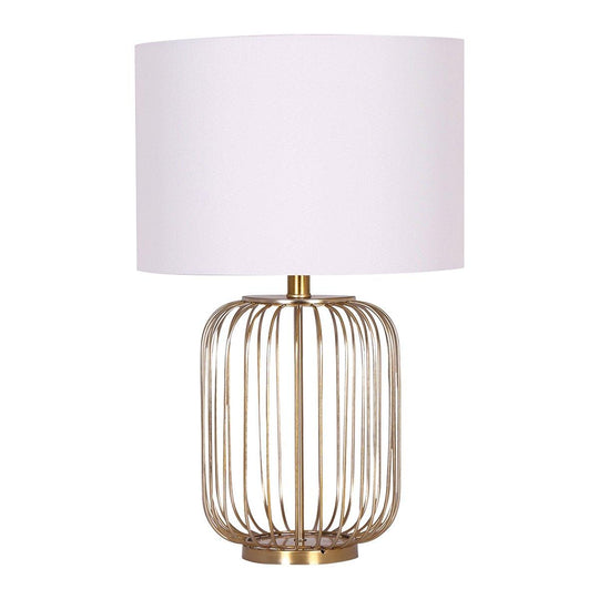 Buy Sarantino Rose Gold Table Lamp with Linen Drum Shade discounted | Products On Sale Australia