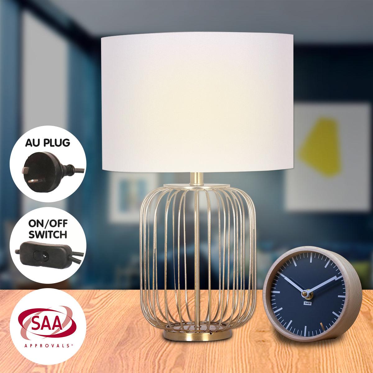 Buy Sarantino Rose Gold Table Lamp with Linen Drum Shade discounted | Products On Sale Australia