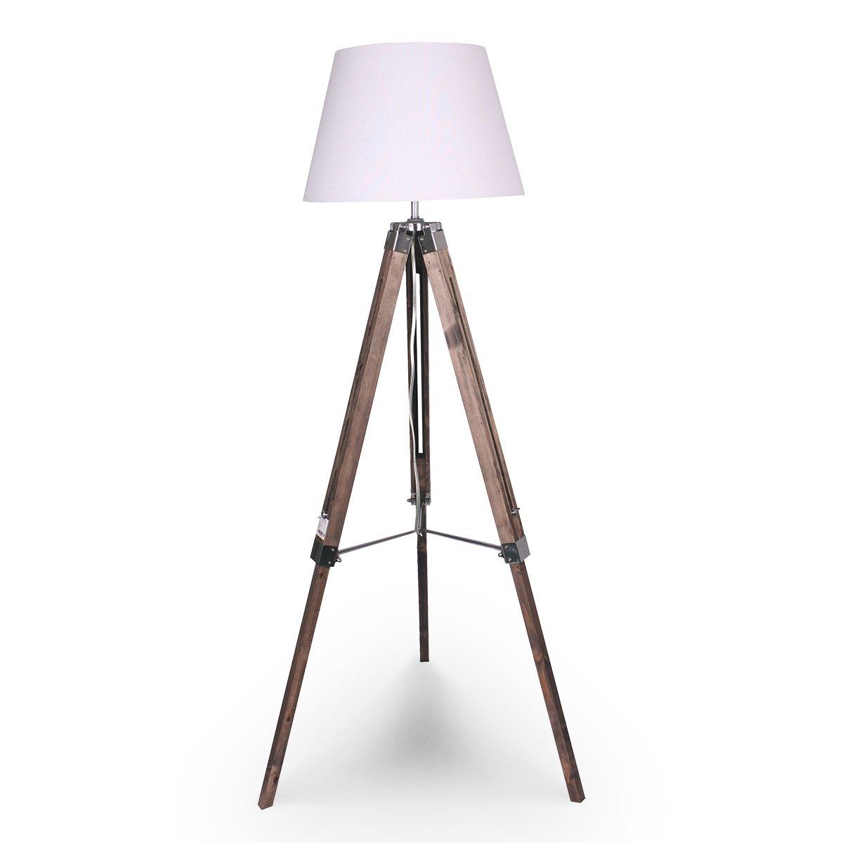 Buy Sarantino Solid Wood Tripod Floor Lamp Adjustable Height White Shade discounted | Products On Sale Australia