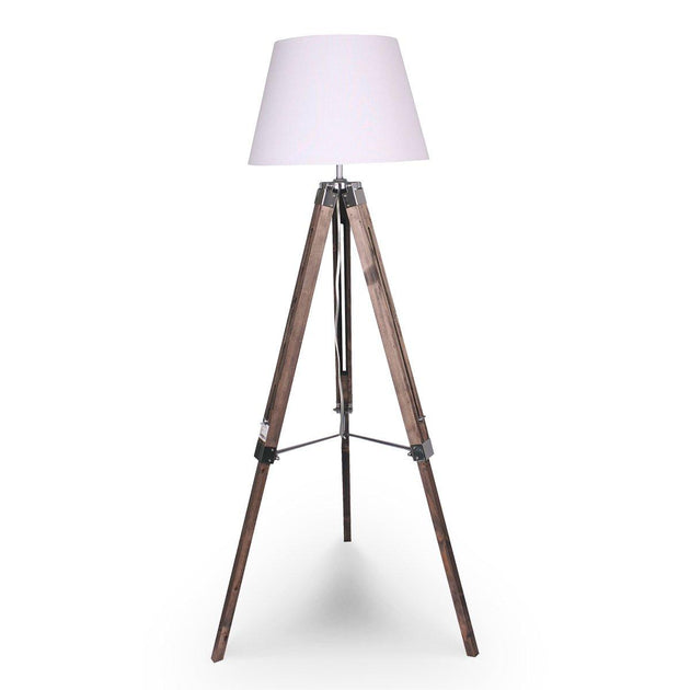 Buy Sarantino Solid Wood Tripod Floor Lamp Adjustable Height White Shade discounted | Products On Sale Australia