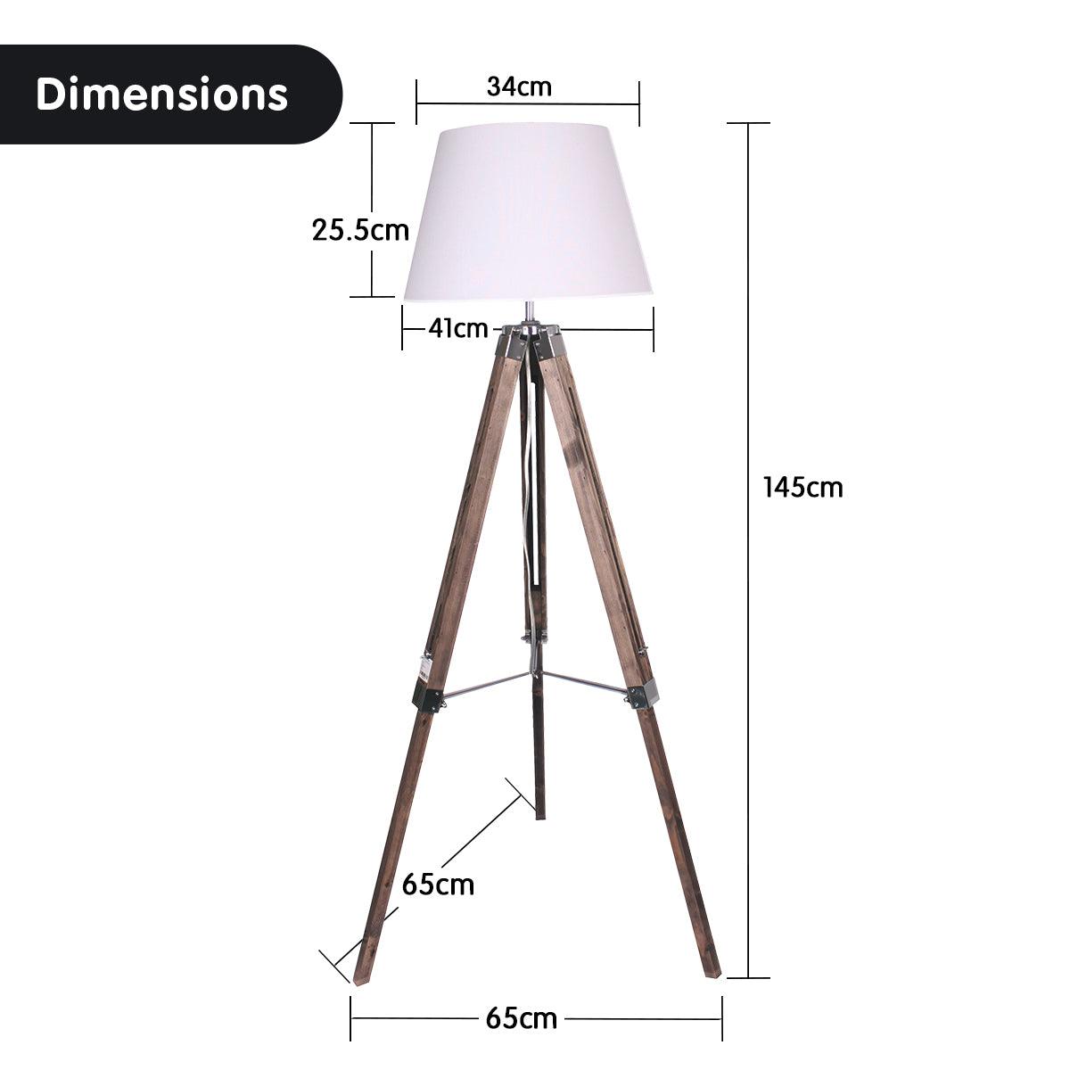 Buy Sarantino Solid Wood Tripod Floor Lamp Adjustable Height White Shade discounted | Products On Sale Australia