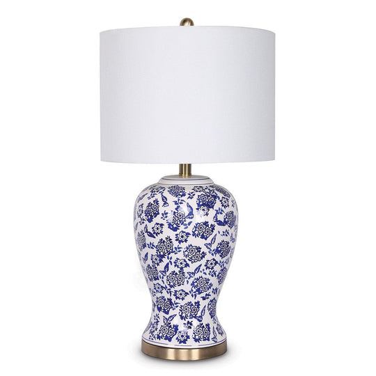 Buy Sarantino Table Lamp Ceramic Floral Base Cotton Drum Shade discounted | Products On Sale Australia