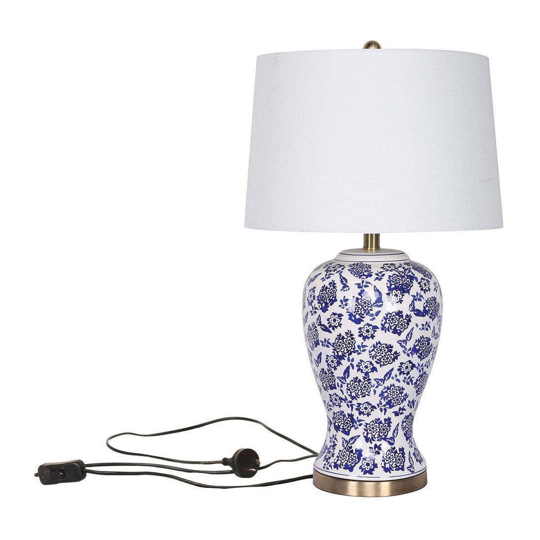 Buy Sarantino Table Lamp Ceramic Floral Base Cotton Drum Shade discounted | Products On Sale Australia