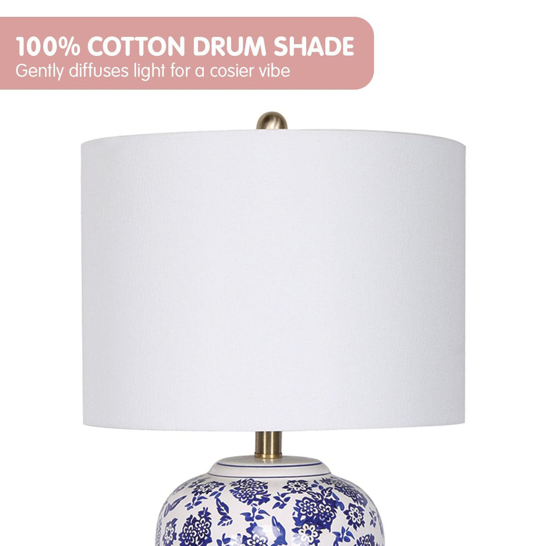 Buy Sarantino Table Lamp Ceramic Floral Base Cotton Drum Shade discounted | Products On Sale Australia