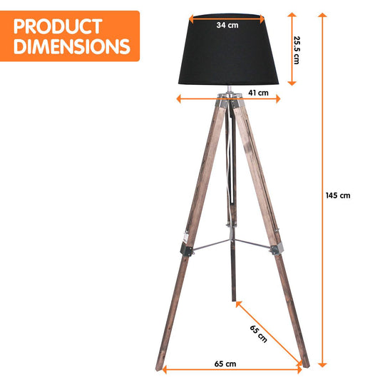 Buy Sarantino Timber Tripod Floor Lamp Adjustable Height Taper Fabric discounted | Products On Sale Australia