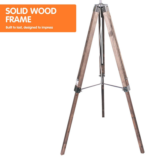 Buy Sarantino Timber Tripod Floor Lamp Adjustable Height Taper Fabric discounted | Products On Sale Australia