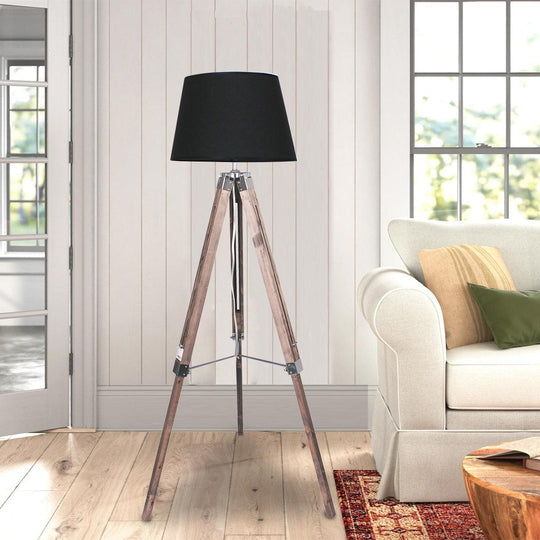 Buy Sarantino Timber Tripod Floor Lamp Adjustable Height Taper Fabric discounted | Products On Sale Australia