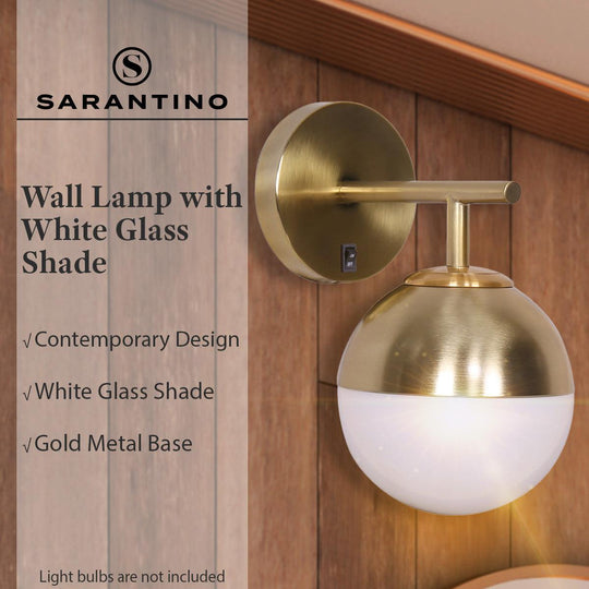 Buy Sarantino Wall Lamp with Gold Metal Base and White Glass Shade discounted | Products On Sale Australia