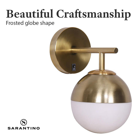 Buy Sarantino Wall Lamp with Gold Metal Base and White Glass Shade discounted | Products On Sale Australia