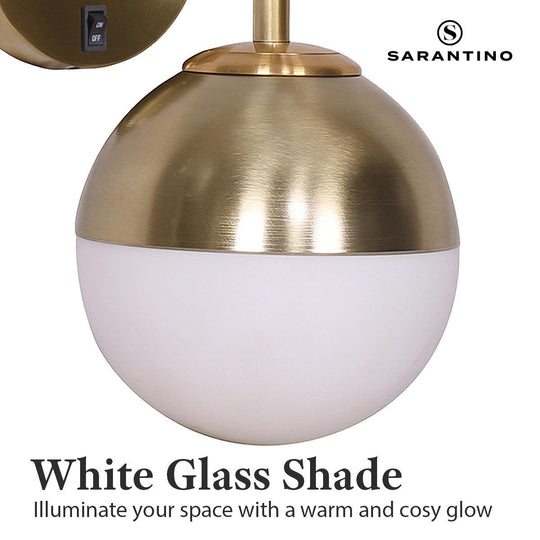 Buy Sarantino Wall Lamp with Gold Metal Base and White Glass Shade discounted | Products On Sale Australia