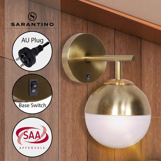 Buy Sarantino Wall Lamp with Gold Metal Base and White Glass Shade discounted | Products On Sale Australia