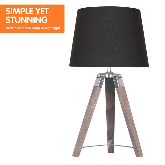 Buy Sarantino Wooden Tripod Table Lamp With Black Taper Fabric Shade discounted | Products On Sale Australia